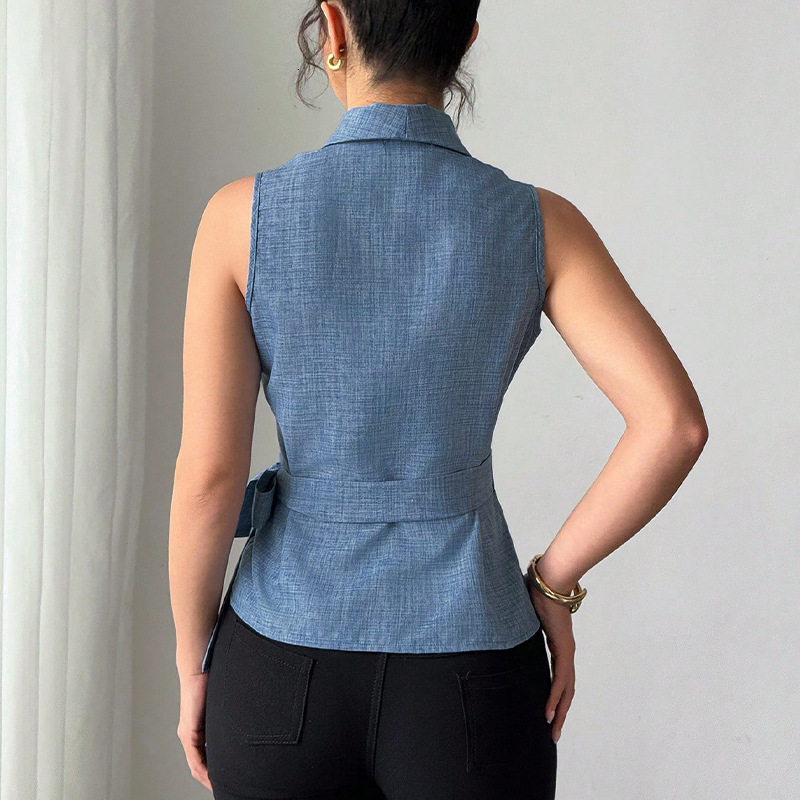 Wind sleeveless shirt 2025 summer temperament slim fit strap shirt cardigan womens clothing