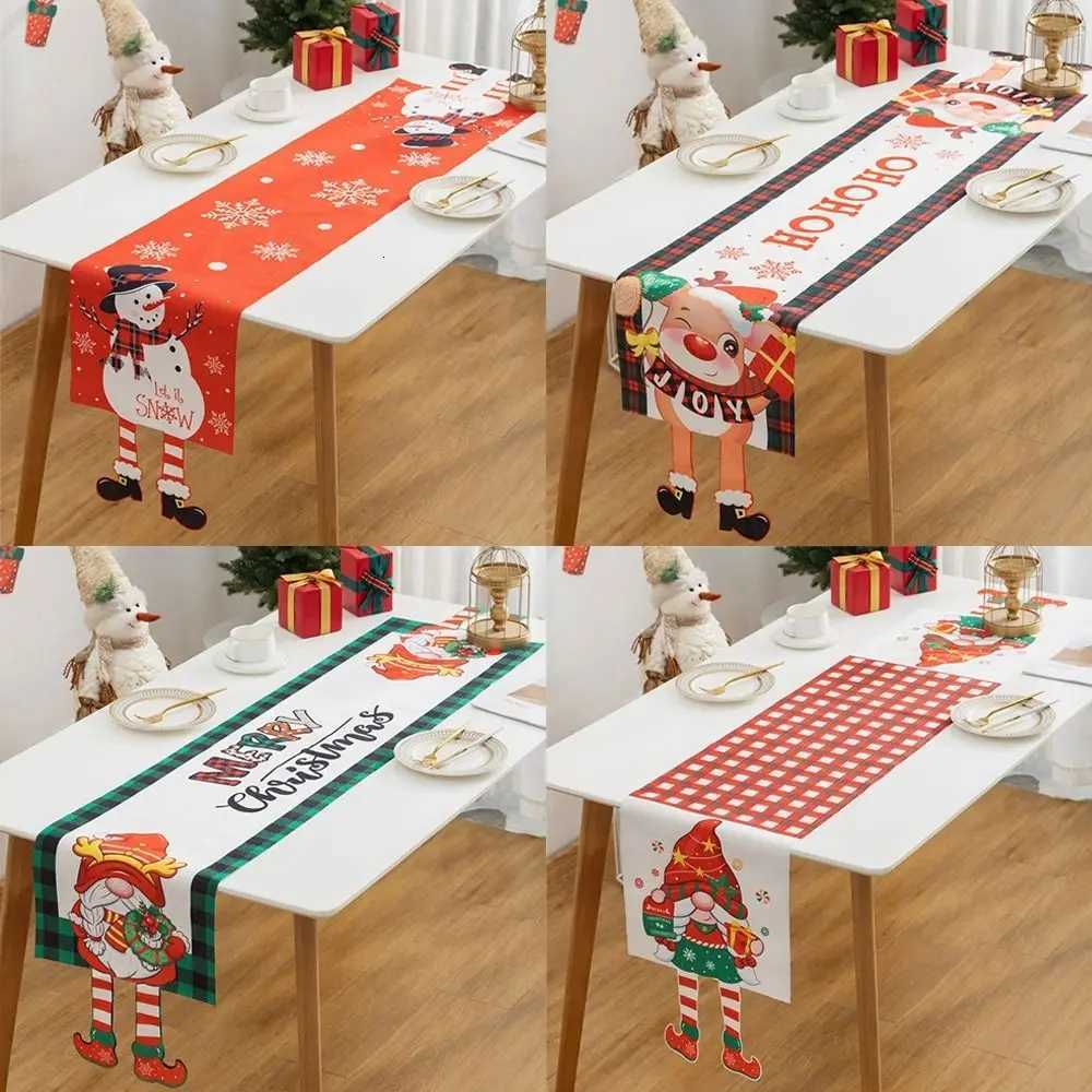 Christmas Cartoon Fabric Christmas Tablecloth Navidad Xmas Ornament Table Runner Table Decoration Reusable Table Flag Christmas Y251113