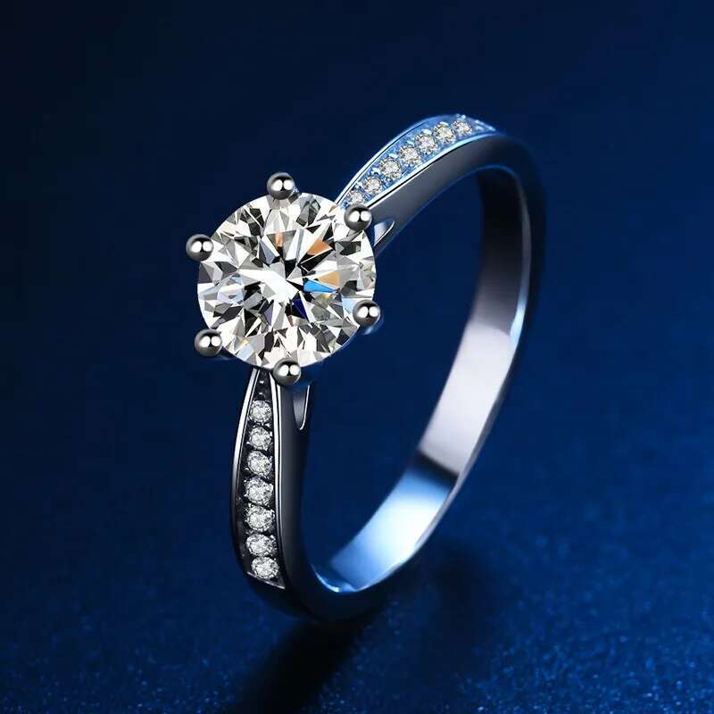Platinum PT950 Genuine Moissanite Diamond Ring 1 Carat Single Row Wedding Proposal Birthday Gift Ring for Girlfriend