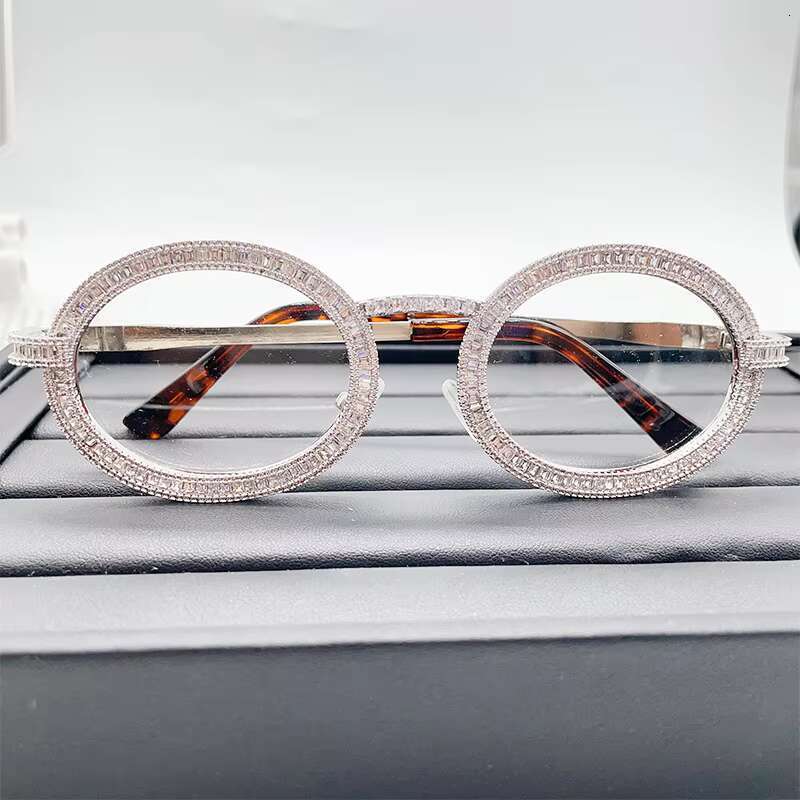 Iced Out Men Bg Moissanite Dia Glasses Box Mirror Hip Hop Branded Jewelry Rapper Original 1 Pcs