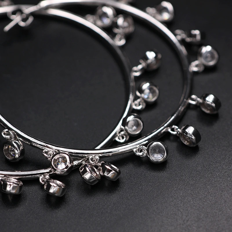 Womens large round black hoop earrings colorful stone sparkling big brother special round earrings wholesale of womens accessories 250409