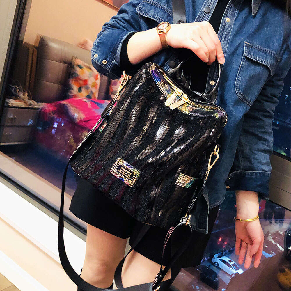 Backpack genuine leather new trend versatile with large capacity travel sequin backpack for women
