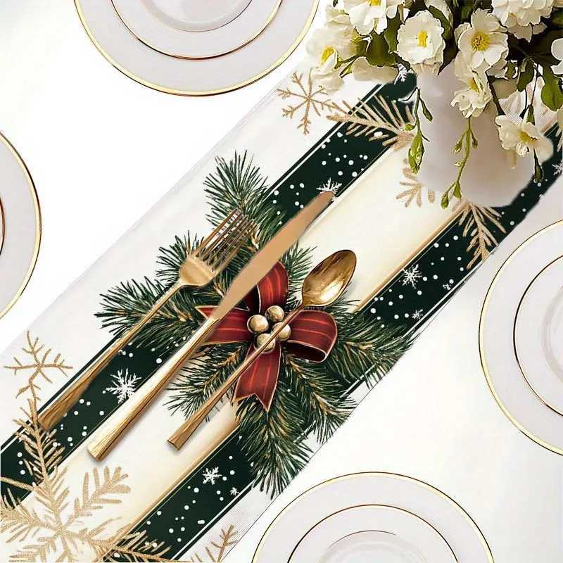 Christmas Christmas Wreath Green Pine Branches Red Bow Gold Decoration Themed Decoration Dining Table Flag Family Kitchen Restaurant Y251113