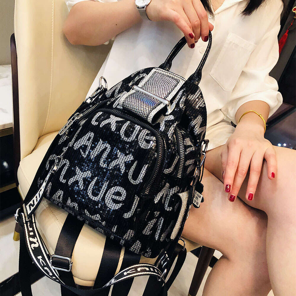 Backpack Letter Sequin for Women New Korean Fashion Casual Crossbody Bag Multi purpose Travel Backpack