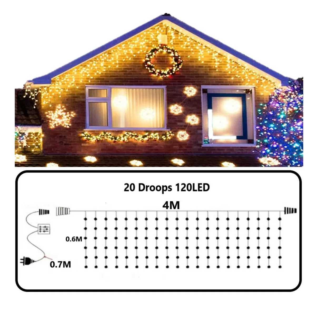 Christmas Decoration 2025 Led Lights Outdoor Street Garland 8/12M Waterproof Connector Icicle Light New Year 2025 Decor for Home M251113