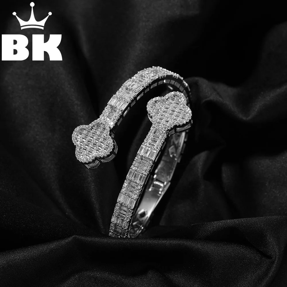 THE BLING KING Double Four Leaf Clover Cuff Bracelet For Women Prong Setting Baguette Cubic Zirconia Bangle Y2K Jewelry 251110