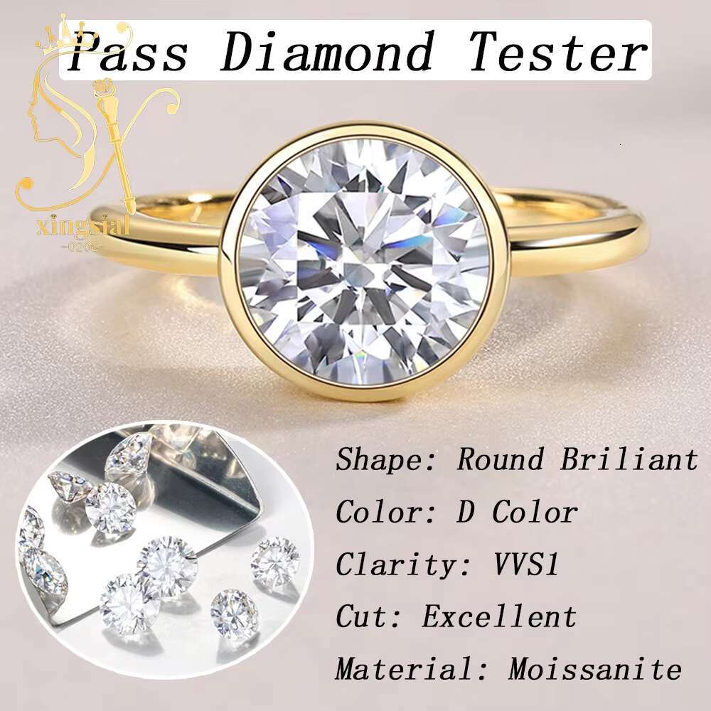 Valentines Day Anniversary Jewelry Gift 14K Real Gold 3ct Solitaire Diamond Weeding Band Moissanite Engagement Ring for Women