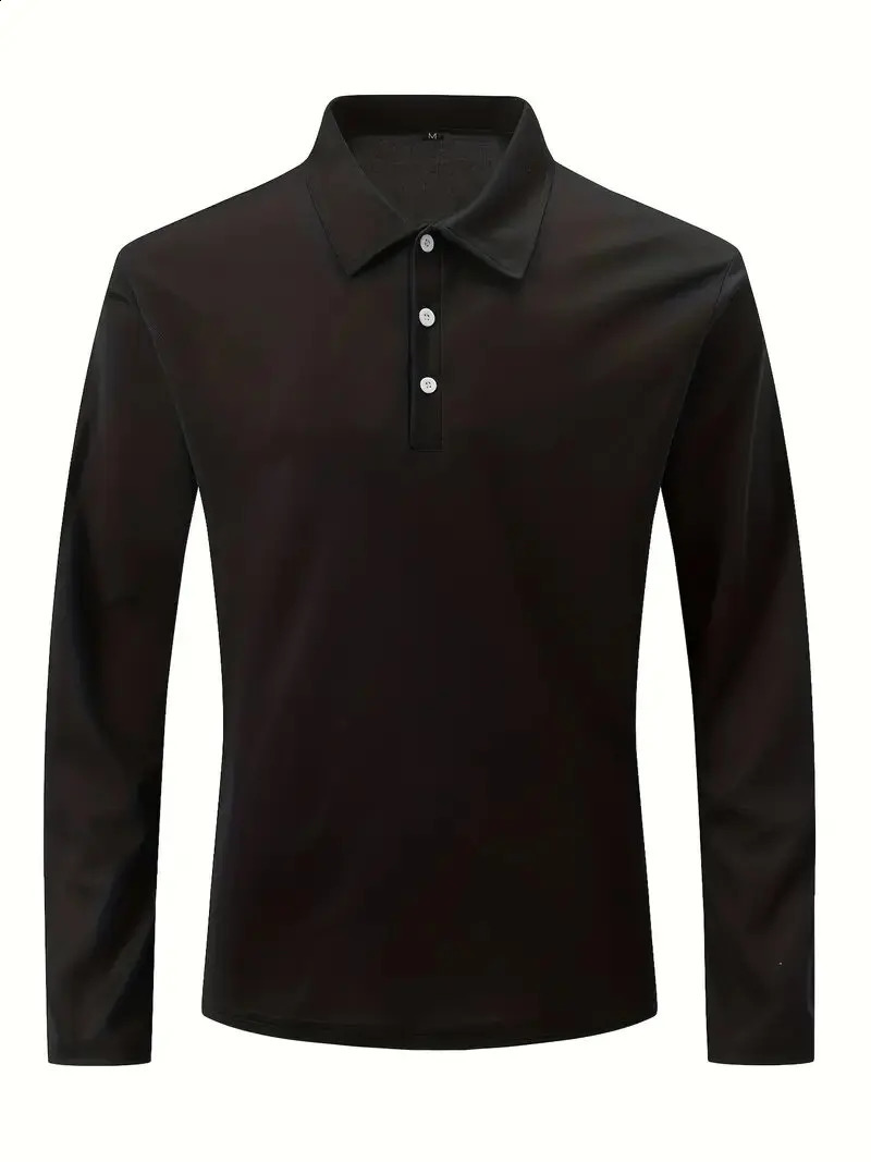 Spring and Autumn Classic Mens Fashion Button Solid Color Long Sleeve Collar Shirt Mens Sports Breathable Casual Polo Shirt 250409