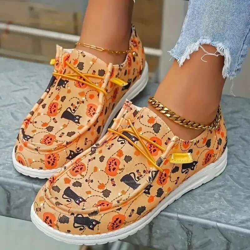 New Free Shipping Designer Shoes 2025 Flat Bottom Printed Canvas Comfortable Round Head Fashion Casual Single Shoes