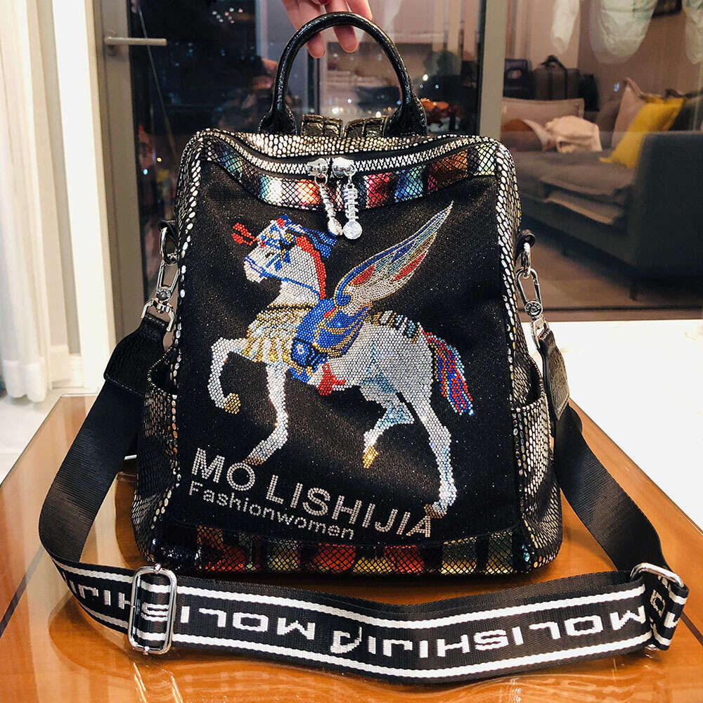 Backpack Kuerduo Trendy Women's Large Capacity Single Shoulder Bag Personalized Hot Diamond Western Style Backpack