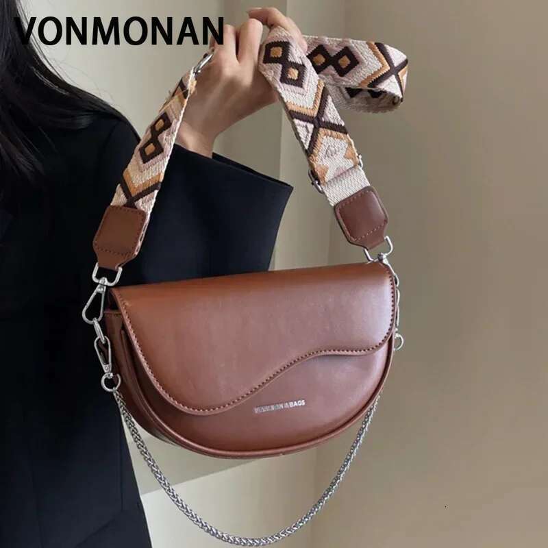 Women Saddle Female Small Wedding Flap Underarm Shoulder Lady Retro Split Leather Fashion Chain Messenger Tote Bag