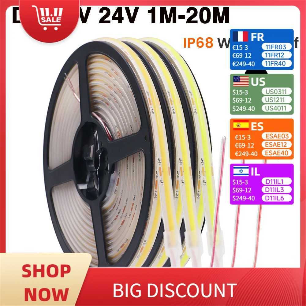IP68 Waterproof COB Strip 12V 24V 320Leds/M RA90 3000K 4000K 6000K Home Garden Decor Flexible Ribbon Rope LED Light 1M 10M 20M W251112