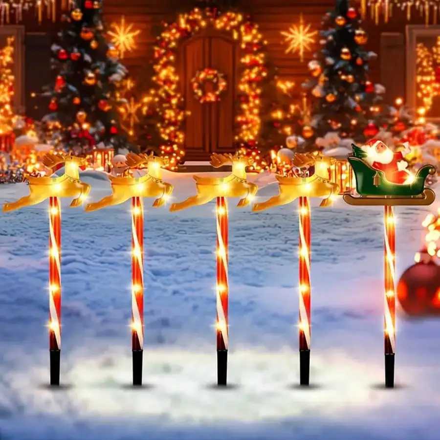 5pcs Christmas Silhouette Outdoor Pathway Lights Christmas Outdoor Waterproof Stakes Marker Lamps For Home Garden Patio Decor M251113