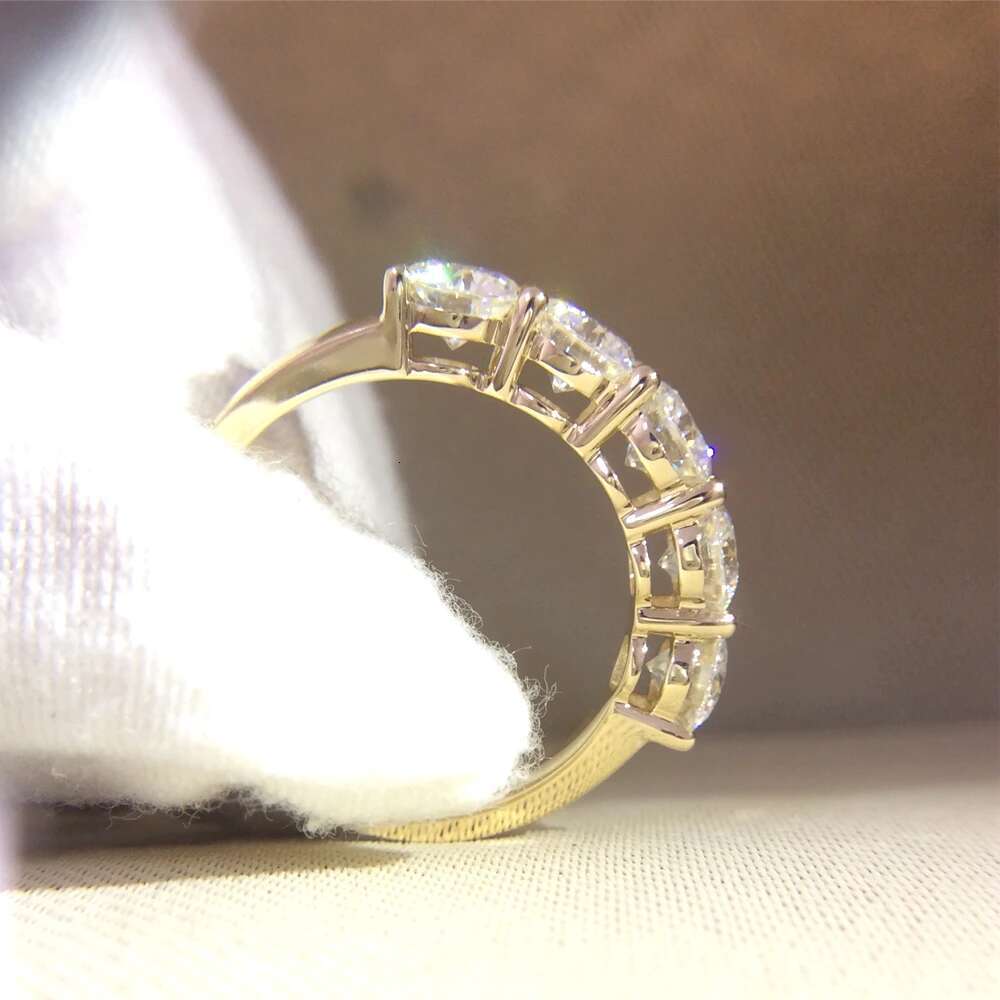 14K Yellow Gold 5pcs Round DEF CVD HPHT Lab Grown Diamond Engagement Band Total 0.5ct Lab Diamond Solitaire Wedding for Women