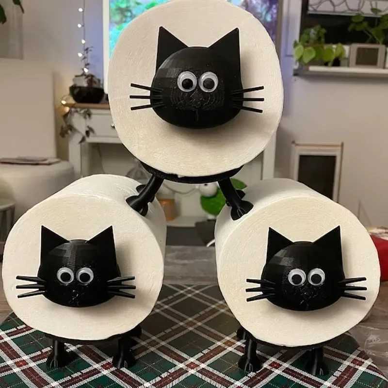 1pc Funny Cat Toilet Roll Holder standing 3D Printed Black Sheep Loo Roll Holder Self-adhesive Plastic Bathro Set Y251112