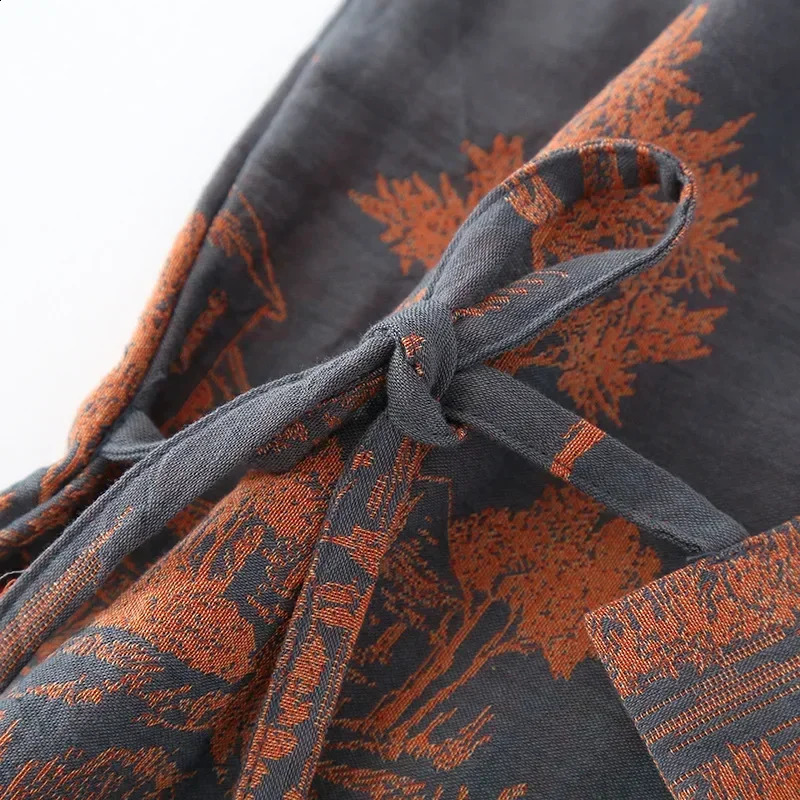 Blue Green Colors Printed Robe for Men Cotton Kimono Men Bathrobe for Spring and Summer Autumn Cotton Long Style Men Kimono Robe 250409