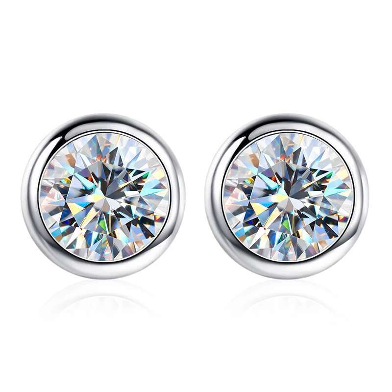 GRA Moissanite Diamond Zircon Round Stud Earrings for Women 925 Sterling Silver Solitaire Wedding Luxury Quality Fine Jewelry