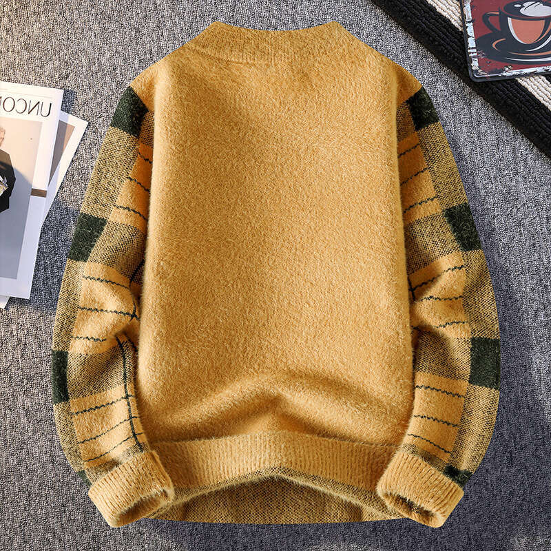 Half Turtleneck Jacquard Knitted Men's Loose Fashion Mink Wool Winter New Trendy Sweater