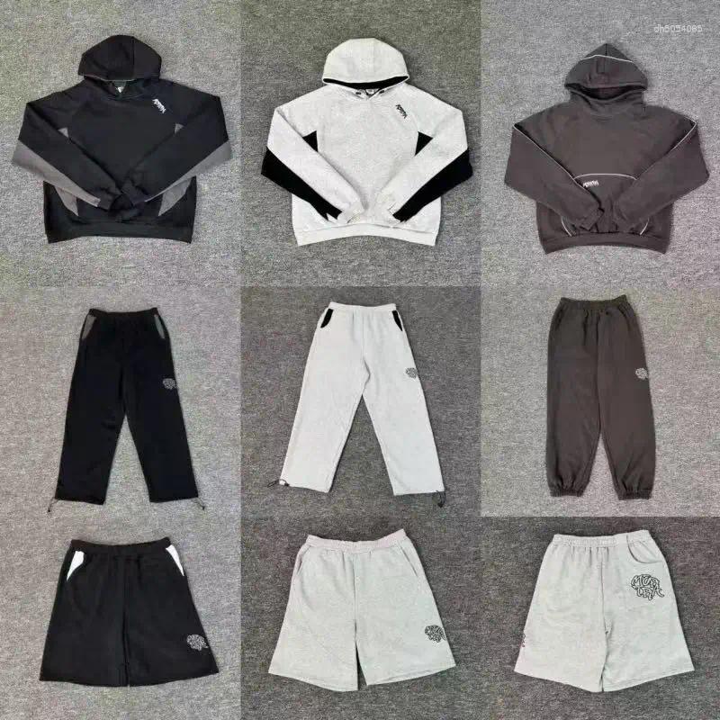 Men's Hoodies Gray Hoodie High Street Striped Patchwork Iron Solid-color Embroidered Men Women Sweatshirts Harajuku