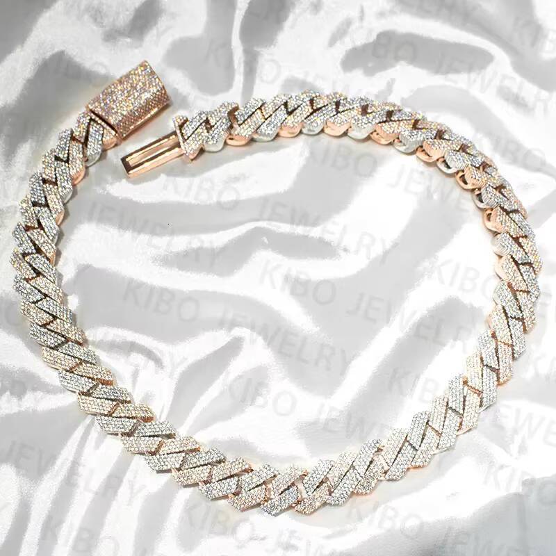 Iced Out Two Tone VVS Moissanite Necklace 925 Sterling Silver and Rose Gold Plated Big Huge 18mm Moissanite Cuban Link Chain