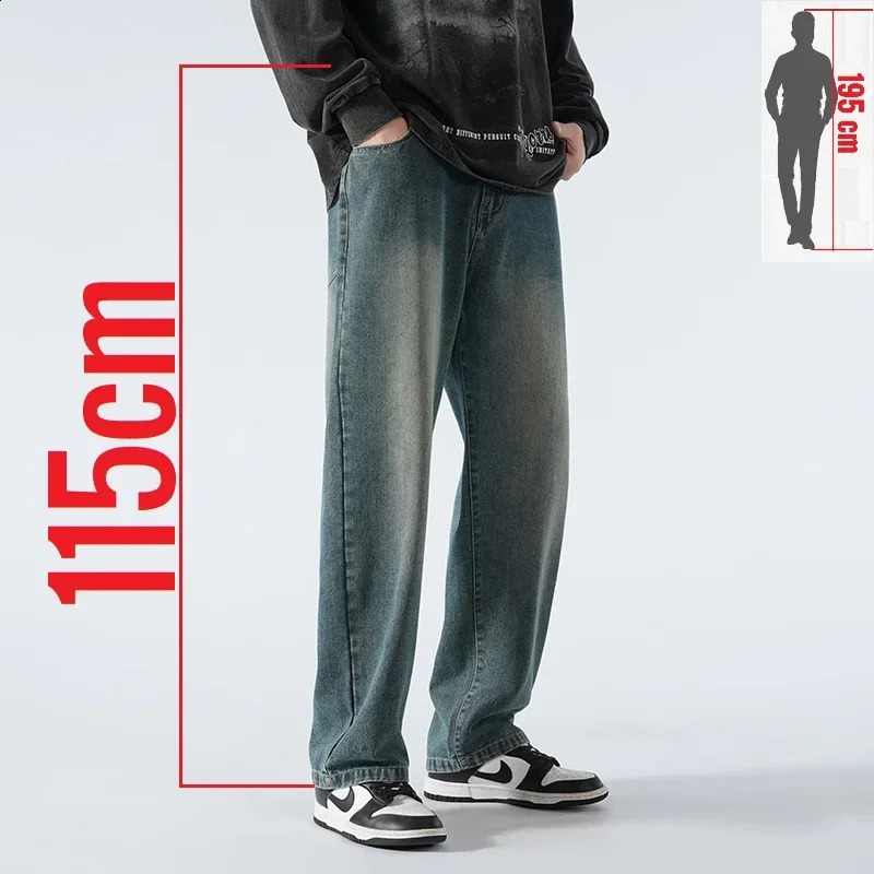 Mens clothing store long 115cm jeans straight length Trouser mens 190cm 195cm ultrathin leg pants 250407