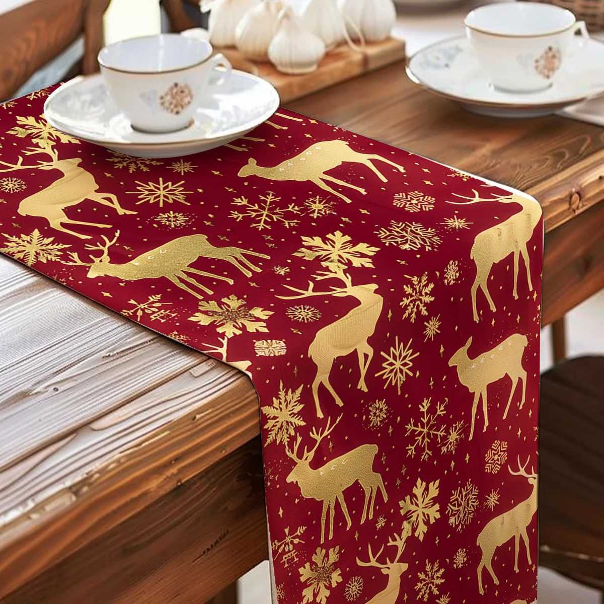 Christmas Christmas Elk Table Runner Kitchen Dining Table Decoration for Indoor Outdoor Home Table Runners Washable Dining Long Cloth Y251113