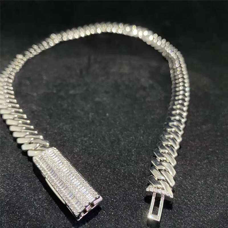 10mm Fine Jewelry Custom Moissanite Clasp Cuban Necklace 925 Sterling Silver Hip Hop Men Jewelry Bling Diamond Cuban Link Chain