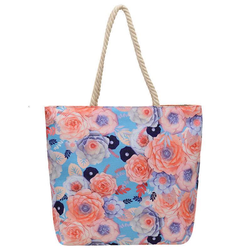 Women's double-sided embroidered canvas shoulder bag fashionable linen cotton rope simple handbag