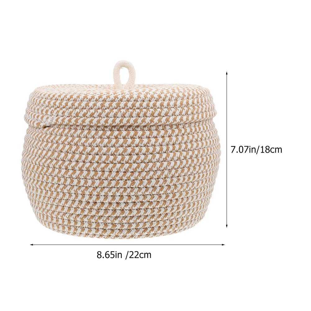 Cotton Rope Woven Basket Round Storage Basket Large Capacity Lid Organizer Decorative Storage for He Sundries Desktop Y251112