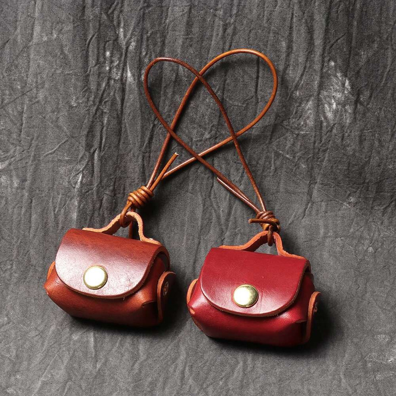 LUOKIR Vintage Genuine Leather Headphone Case Pendant, Women's Small Coin Purse, Top Layer Cowhide Bag Accessory.