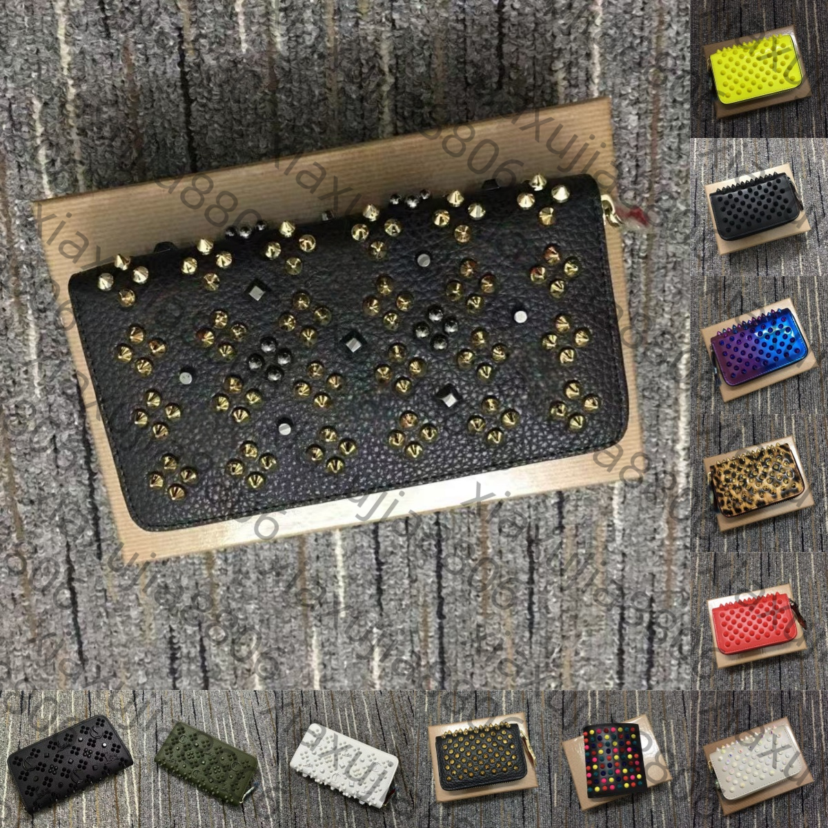 New free shipping red background designer men's universal change bag with rivets, European and American trendy fashion personality couple's small wallet