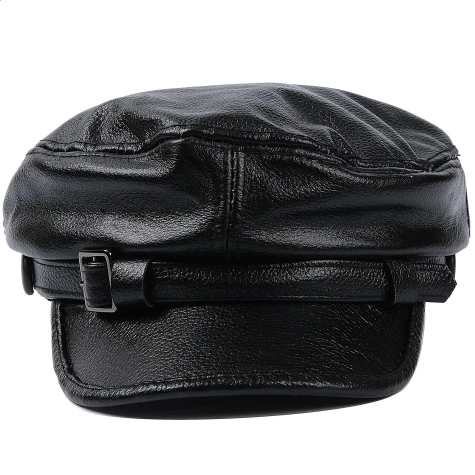 REAL COWHIDE Genuine Leather Greek Fisherman Sailor Fiddler Driver Hat Flat Cap for Men Women 250403