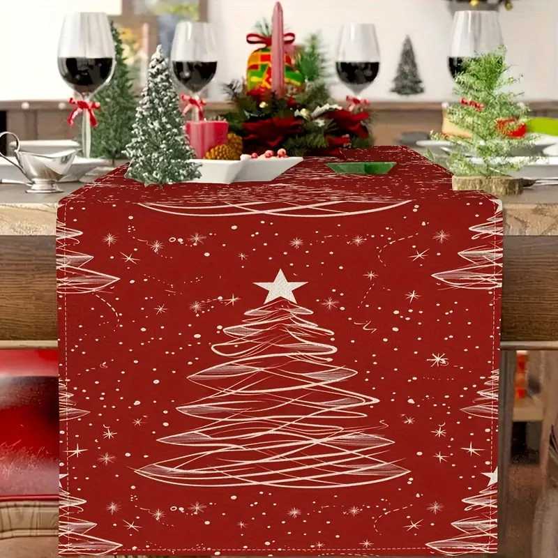 Christmas 1pc Christmas Tree Pattern Table Runner in Red Perfect Festive Decor for Xmas Home and Holiday Gatherings Y251113