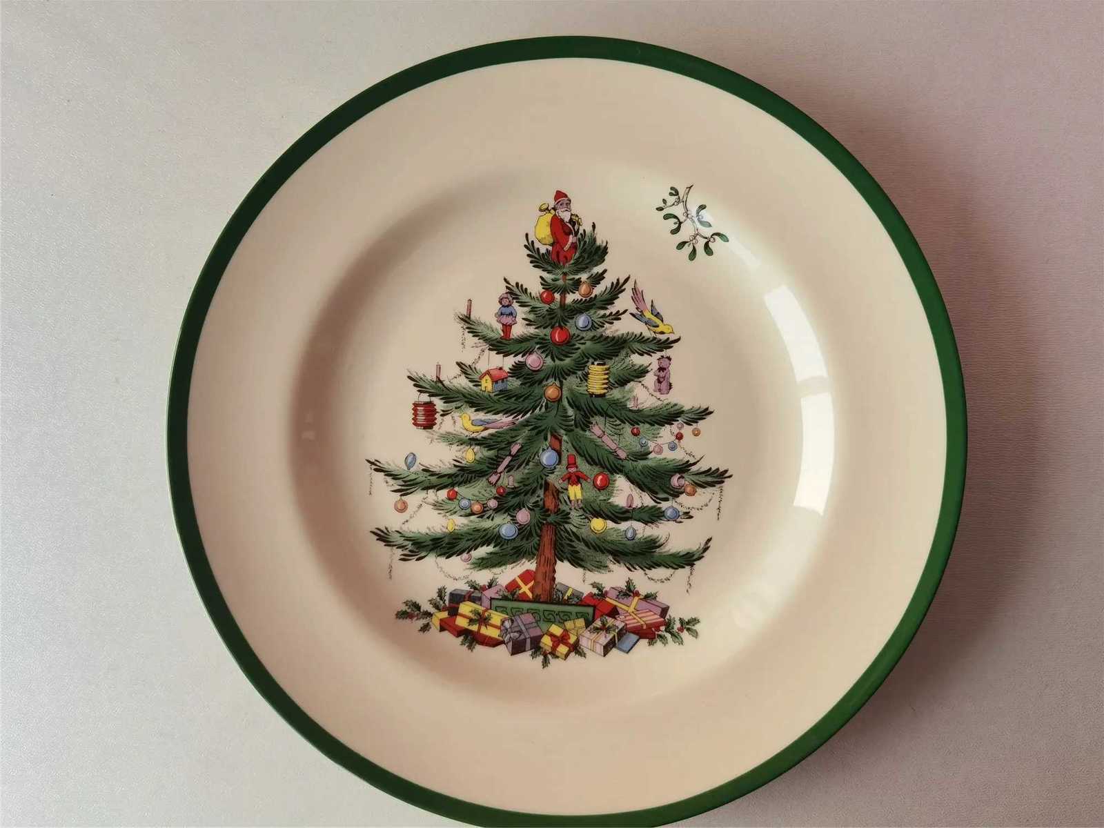 Christmas Classic Green Edge Series Christmas Set Size Plate Square Plate Size Bowl Fish Dish Coffee Set Y251113