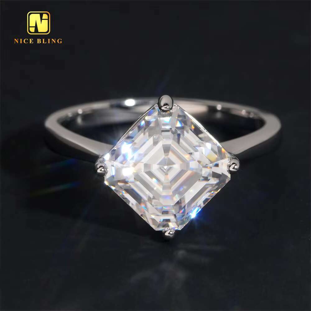 Cheap Price 3CT Asscher Cut Classic Wedding Ring 925 Silver VVS Moissanite Rings Jewelry Diamond Engagement Ring for Women