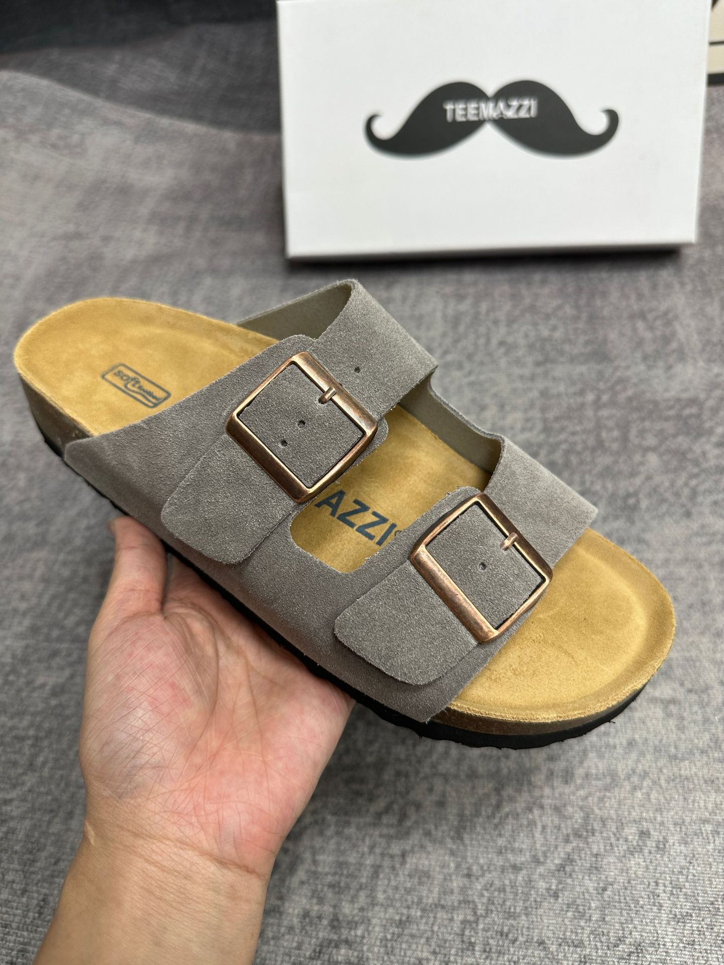 TEEMAZZI designer shoes hot genuine leather cork sole high quality casual shoes comfortable versatile fashion slippers for woman and men size 35-46 re