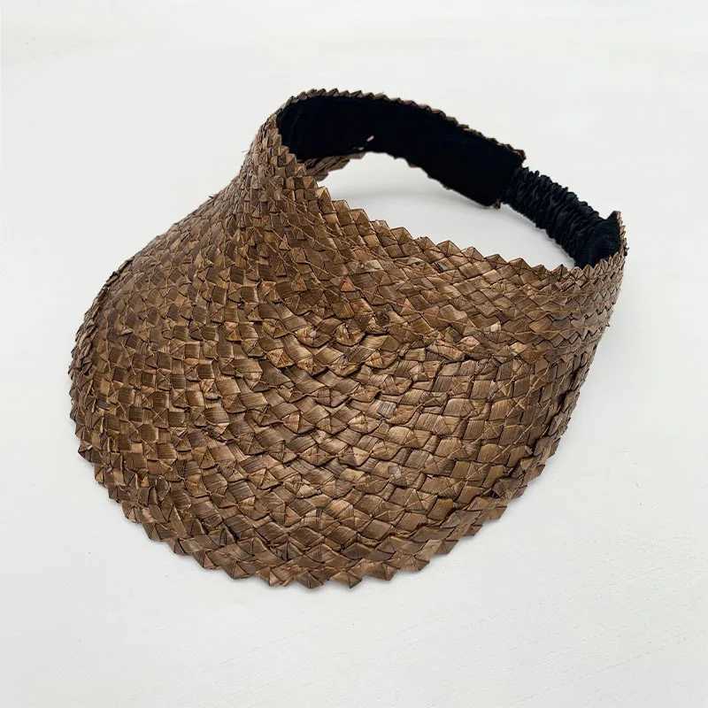 Rattan Sun Visor Hat for Women Natural PALM LEAF VISOR Wide Brim Sun Cap Girl Sunshade Summer Straw Beach Hat Derby Vacation HatC250412