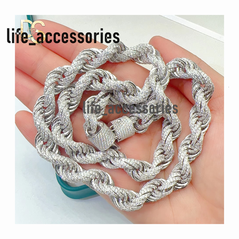 Custom Rope Chain 14k 18k Gold Plated 925 Silver Full Iced Out Moissanite Diamond 6mm 8mm 10mm Cuban Link Chain Necklace