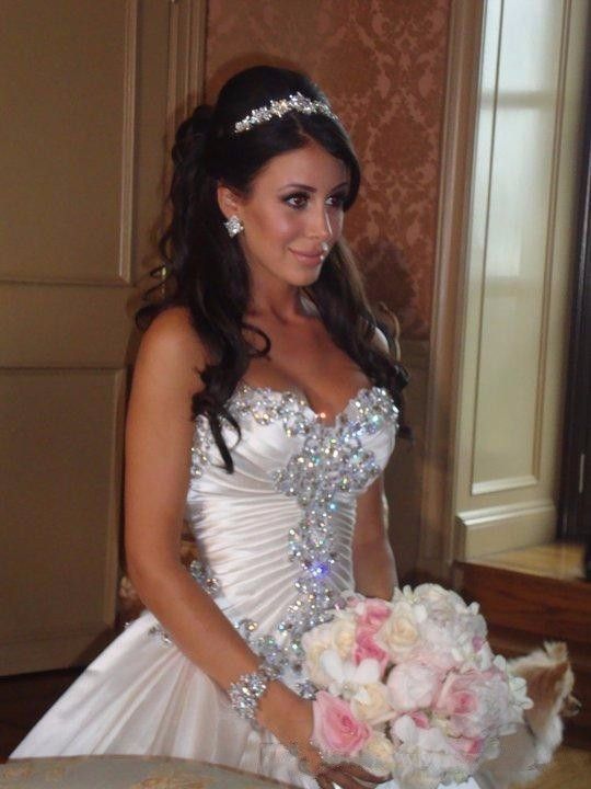 Graceful Ivory Pnina Tornai Wedding Dresses Sexy Sweetheart Ball Gown Sparkly Crystal Backless Cathedral Long Train Bridal Gowns N13