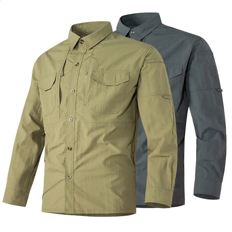 selling 6XL highquality tactical shirt mens outdoor combat multi pocket quick dry camping long sleeved shirt 250411