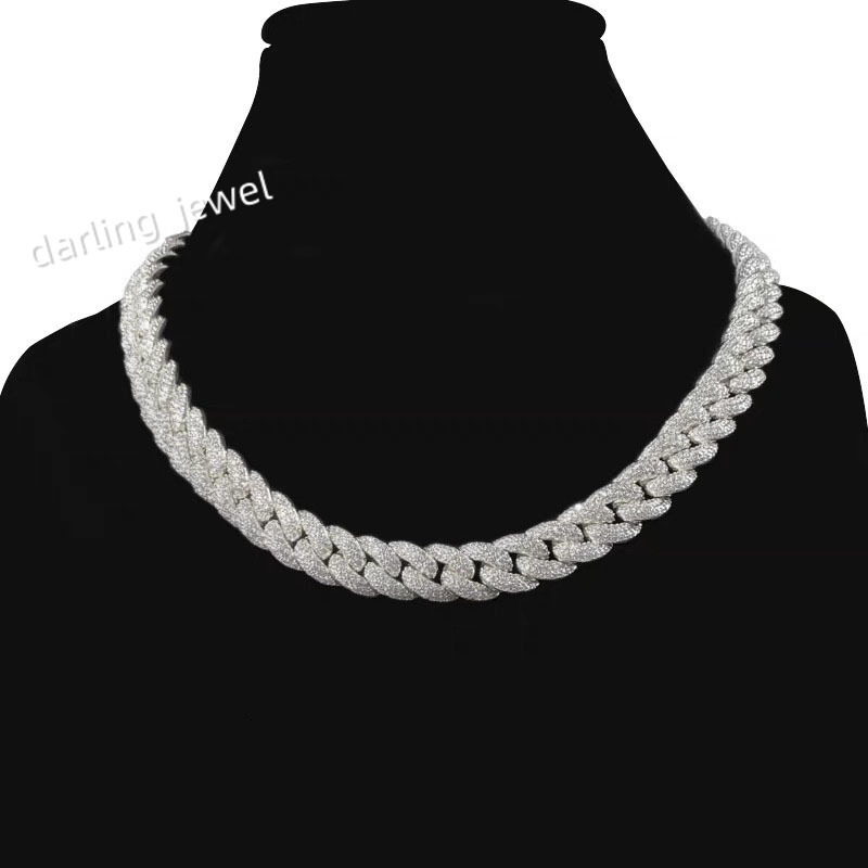 Custom Gold Plated 925 Sterling Silver 15mm Wide Lab Diamond Cuban Link Chain for Party Gift Iced Out Moissanite Necklace