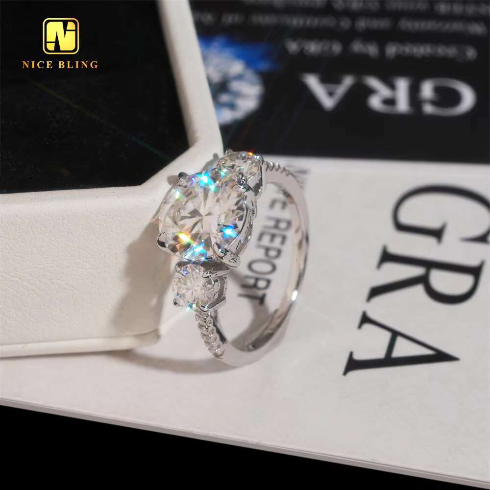 10mm Big Moissanite Fine Jewelry Silver Plated Wedding Ring VVS Moissanite 925 Silver Rings Diamond Engagement Ring for Women