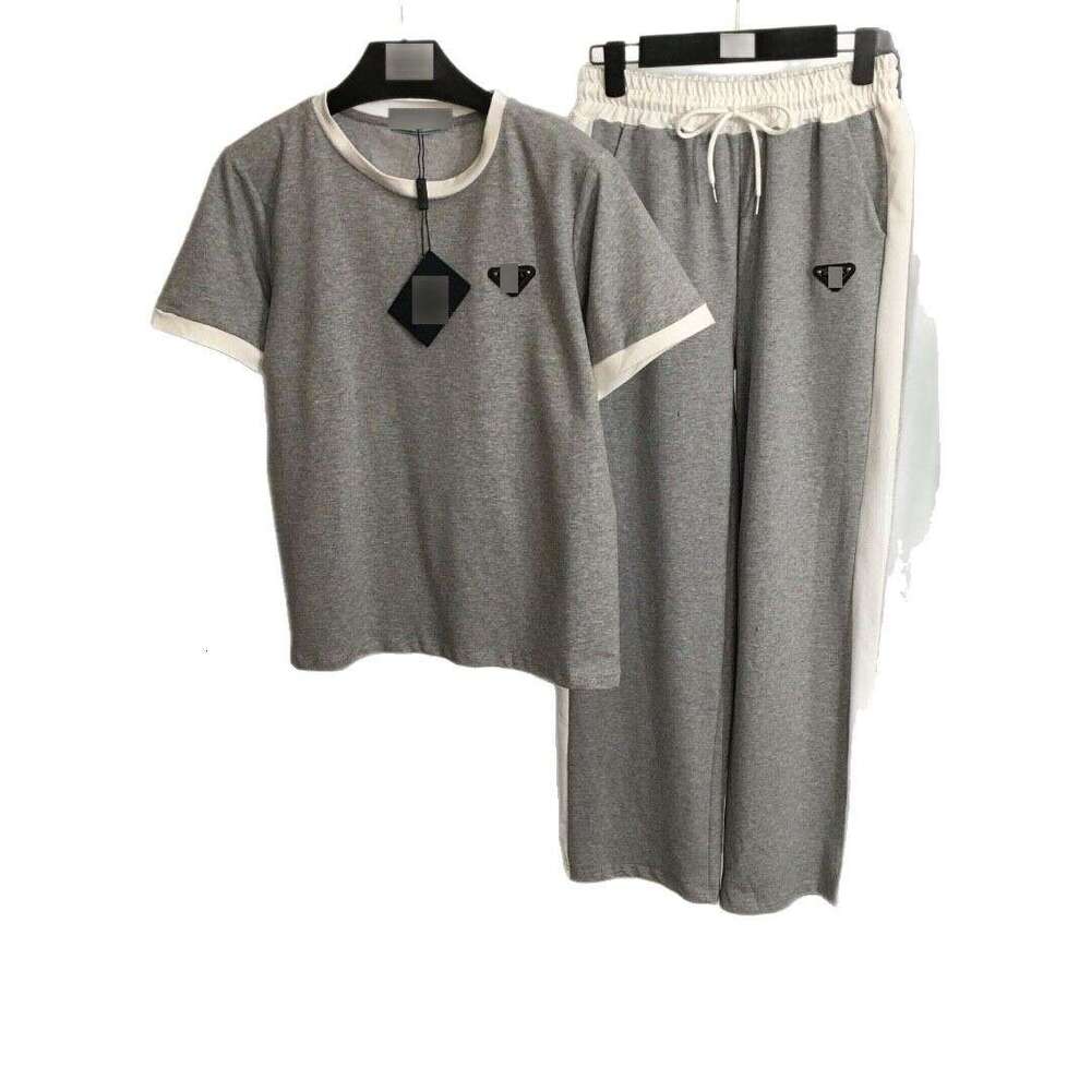 2025 Summer New Sportswear Fashion Triangle Logo Short Sleeve T-shirt+Elastic Waist Casual Pants Women's Wear