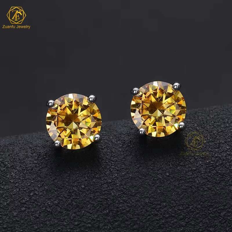 925 Sterling Silver 1ct 2ct GRA Diamond Blue Pink Yellow Stud Luxury Jewelry White Gold VVS Moissanite Earring for Women Men