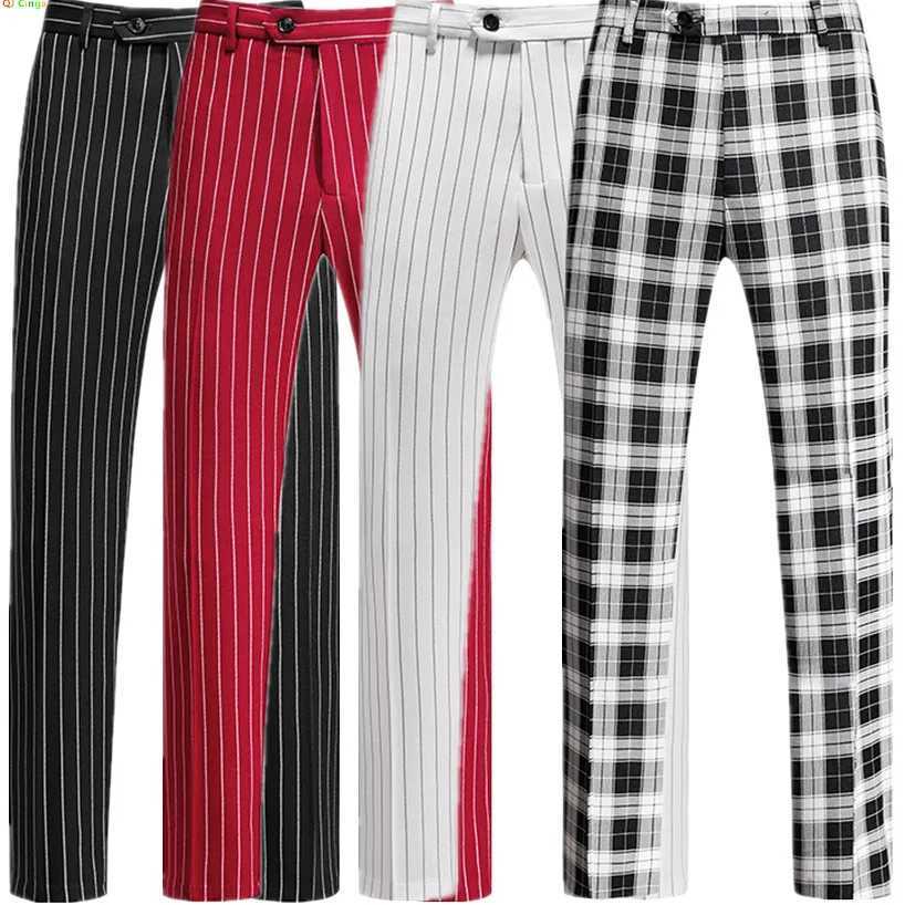 Mens Fashion Ultra Thin Set Pants Black and White Checkered Asian Size M-6XL Vertical Stripe TrouserXJ250412