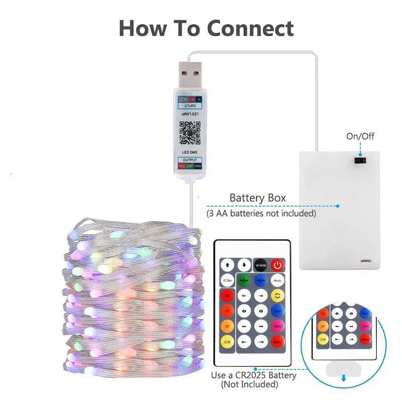 Bluetooth RGBIC LED String with Battery Operated Dreamcolor Smart Fairy Lights string Lights Battery Powered LED String for home W251112