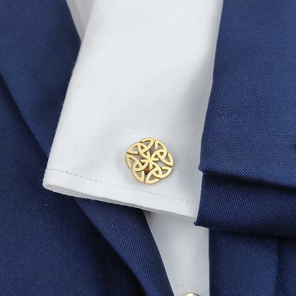 New Round Witch Knot Mens Cufflinks Stainless Steel Viking Symbols Good Luck Talisman Cufflinks Celtic Knot Jewelry Mens AccessoriesT250412