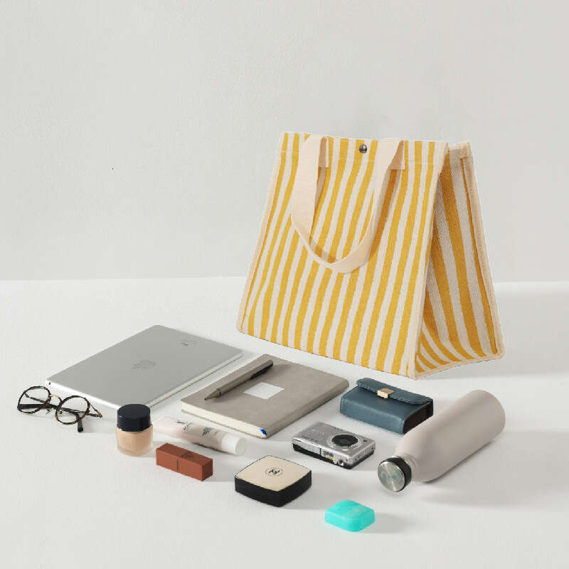 Japanese minimalist striped student handbag, multi-purpose shopping portable thickened canvas bag, mom storage bag