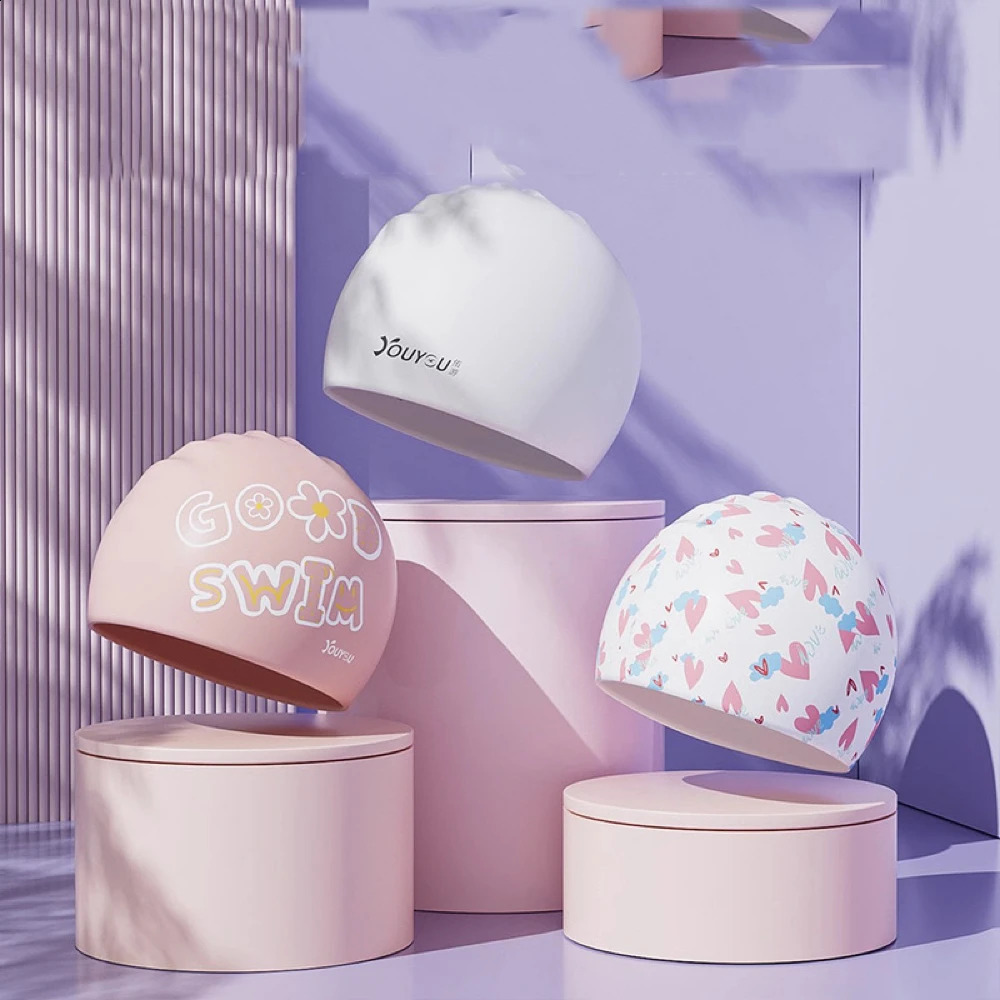 Swimming cap for women waterproof and not cut hair long special enlarged comfortable silicone ear protection head swimming cap 250411