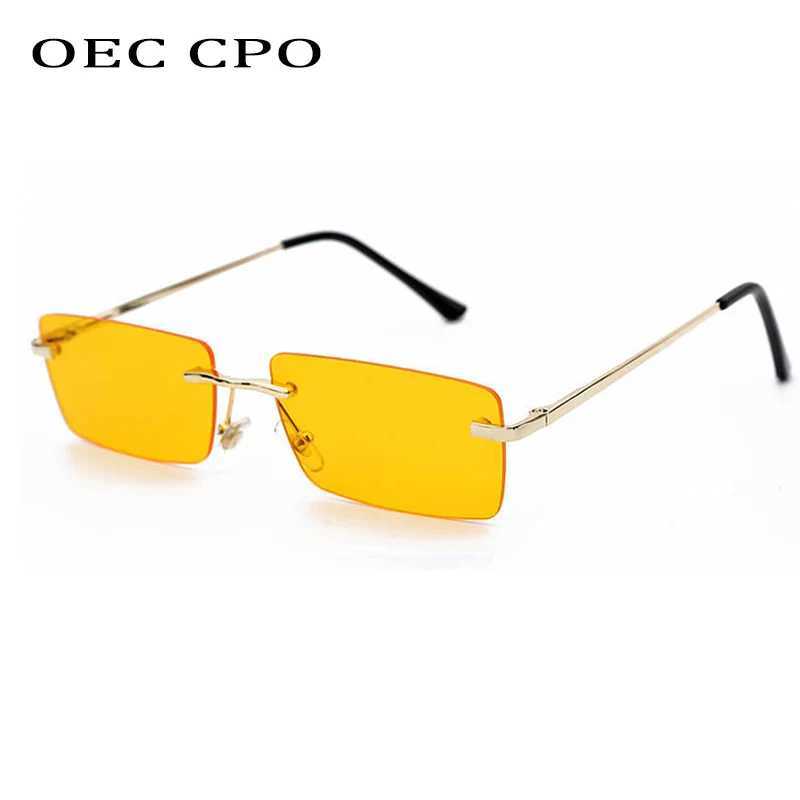 OEC CPO Ladies Small Rimless Sunglasses Women Fashion Rectangle Yellow Orange Sun Glasses Female Men uv400 Eyewear O625C250412